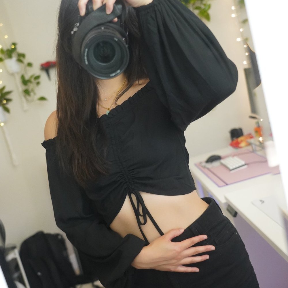 SHEIN Black Blouse Crop Top